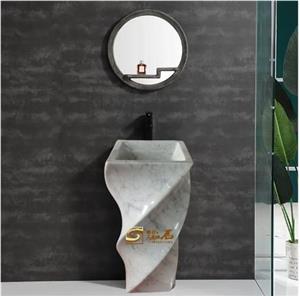 Lavello a colonna in Pietra di Marmo Bianco Carrara e Nero Marquina