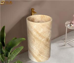 Umywalka na cokole China Honey Onyx, wolnostojąca okrągła umywalka Orange Onyx