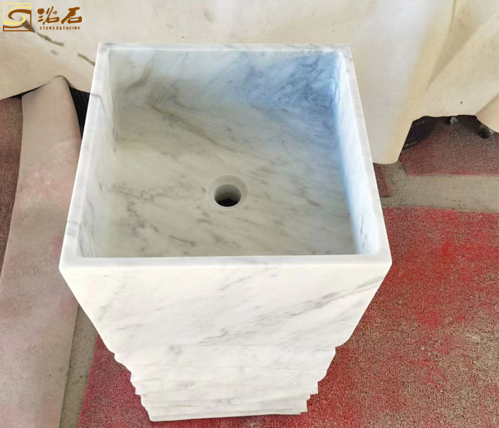 Bianco Carrara White Marble Pedetal Sink Wrinkle Basin