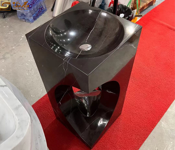 Black Marqunia Marble Pedestal Sink and Free Standing Sink
