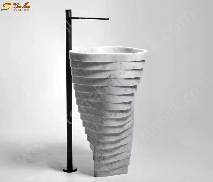 Fregadero de pedestal en espiral de mármol blanco (blanco de Carrara blanco de Guangxi)