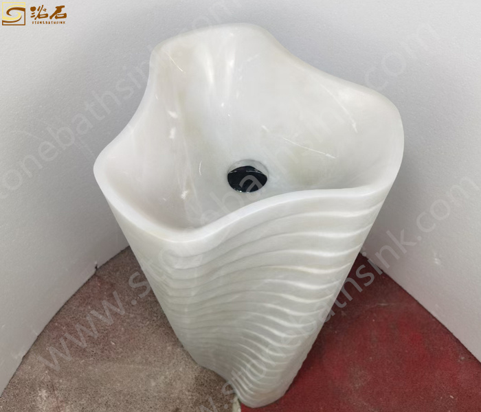 White Marble (Carrara White Guangxi White ) Spiral Pedestal Sink