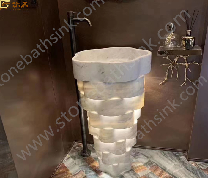 Китай Италия Каррара Белая мраморная раковина с цветочным дизайном на пьедестале, производитель