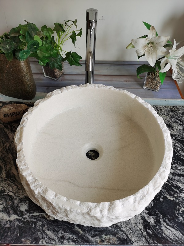 Supply Snow white marble Chiseled Cleft Outside washbasin bathroom ...