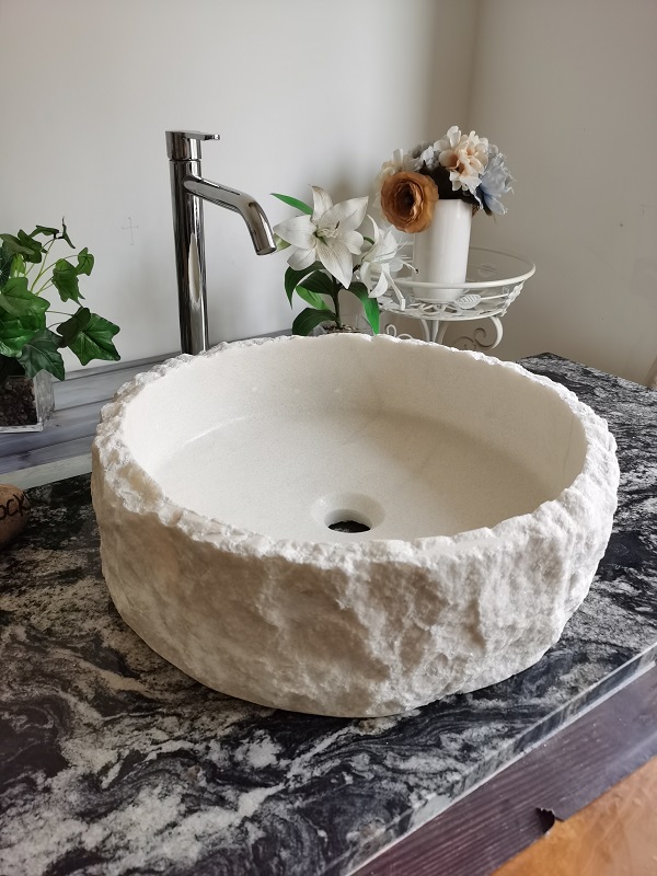 Snow white marble Chiseled Cleft Outside washbasin bathroom vessel sink