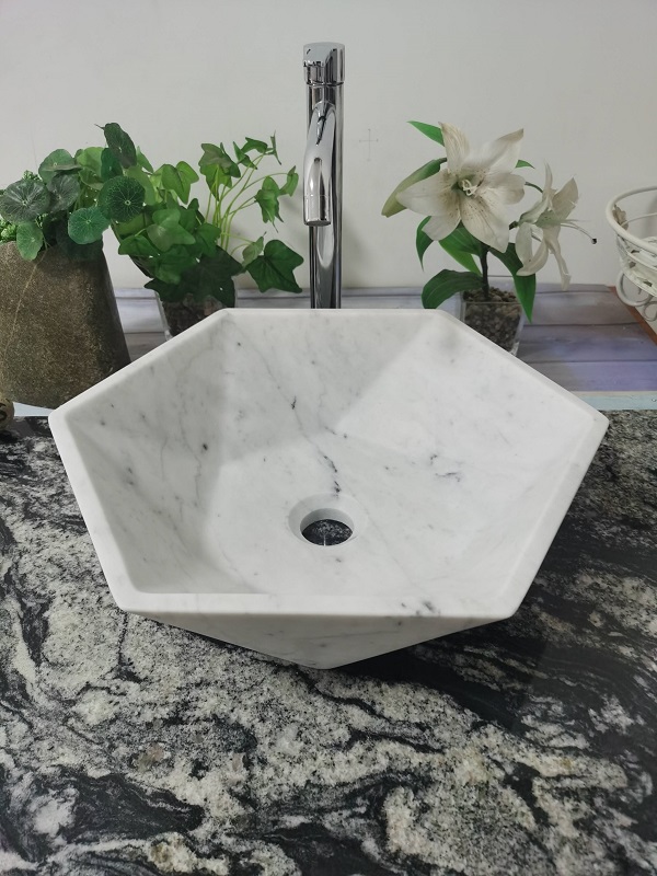 Carrara White Marble Hexagonal Bowl-shaped With Matt Stone Washbasin
