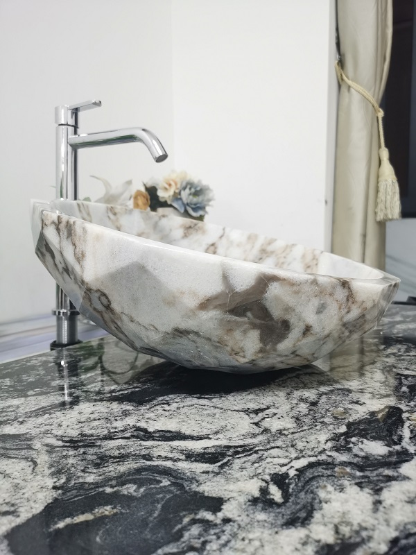 Viola White Marble Stone Washbasin for countertop sink in Art Designed