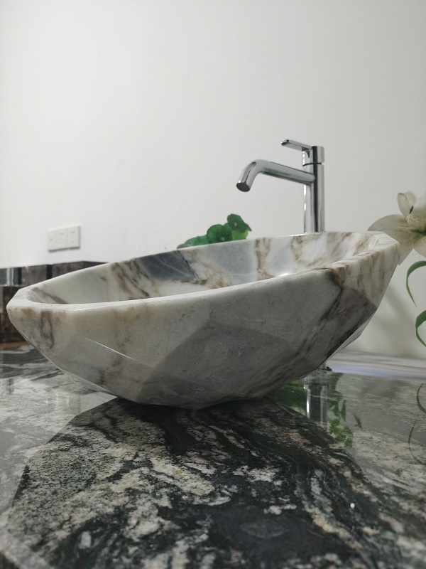 Viola White Marble Stone Washbasin for countertop sink in Art Designed