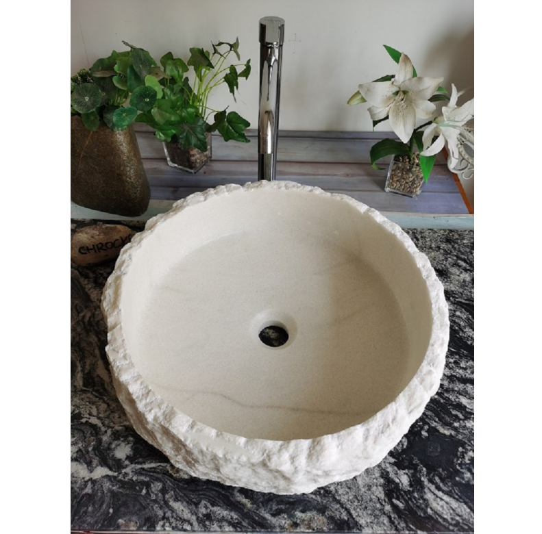 Snow white marble Chiseled Cleft Outside washbasin bathroom vessel sink