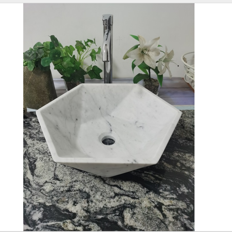 Carrara White Marble Hexagonal Bowl-shaped With Matt Stone Washbasin