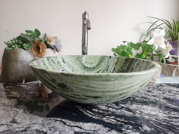 Sangarila Green Marble Round Washbasin Bathroom Sinks