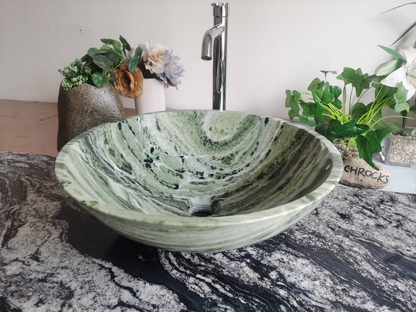 Sangarila Green Marble Round Washbasin Bathroom Sinks