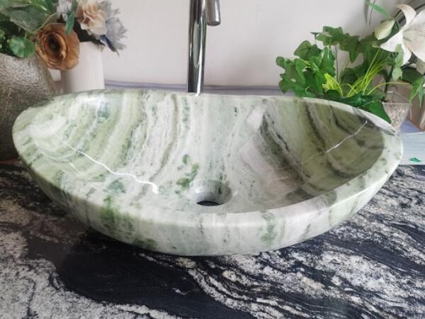 Green Marble Oval Bathroom Washbasin