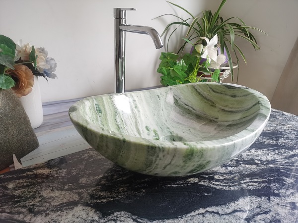 Green Marble Oval Bathroom Washbasin