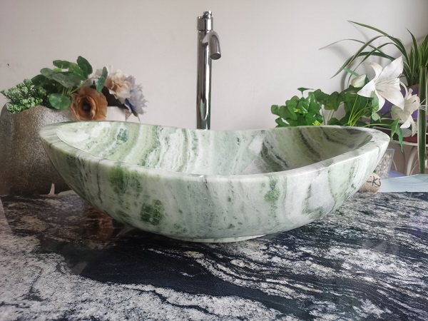 Китай Зеленый мраморный овальный умывальник для ванной комнаты, производитель
