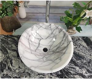 Lavabo de baño con lavabo redondo de piedra de mármol blanco lila