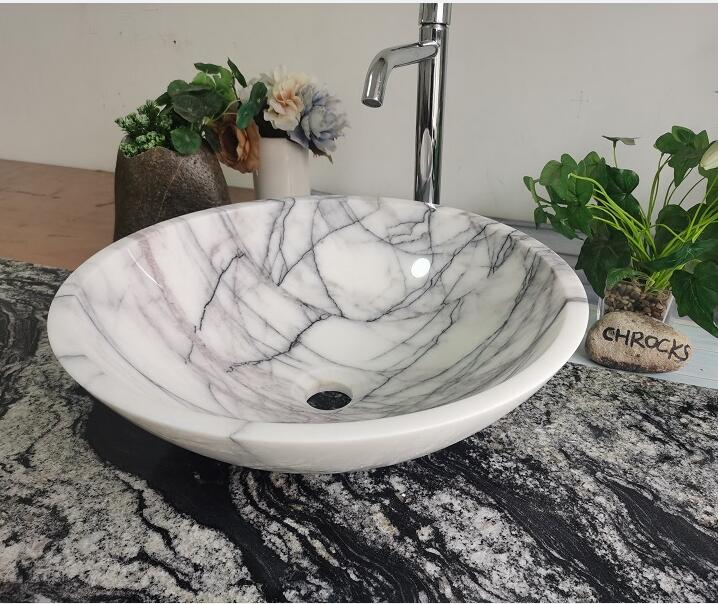 Китай Сиреневый белый мраморный камень, круглая раковина, раковина для ванной комнаты, производитель