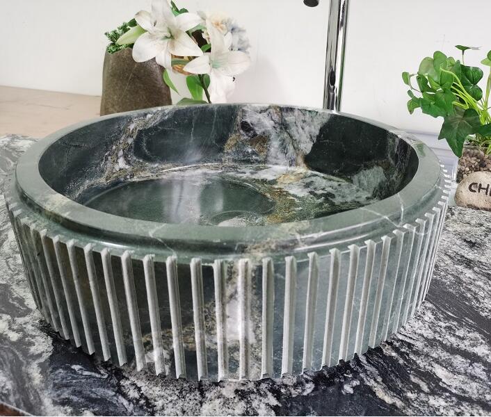 Китай Раковина сосуда ванной комнаты камня паука камня кварцита зеленая с дизайном слотов, производитель