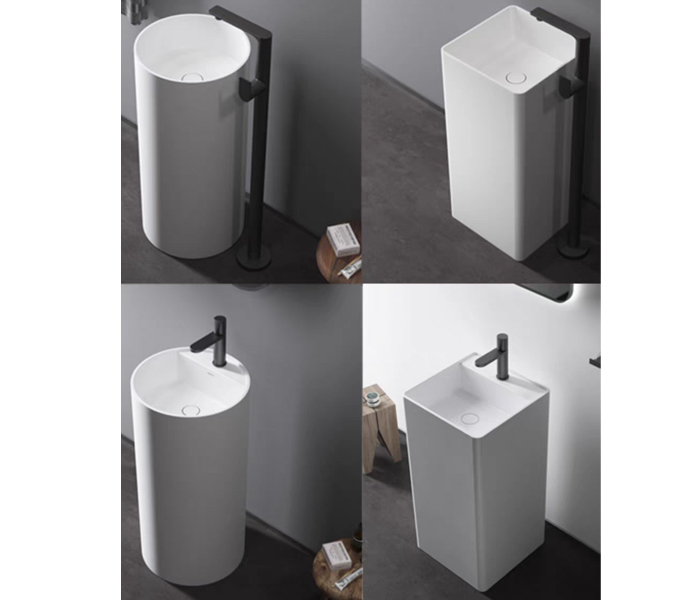 White Solid Surface Free Standing Pedestal Sink