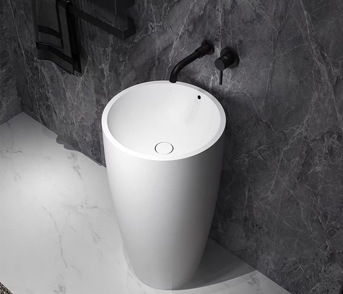 Solid Surface Pedestal Sink in Bright White CHR-PS-A8002
