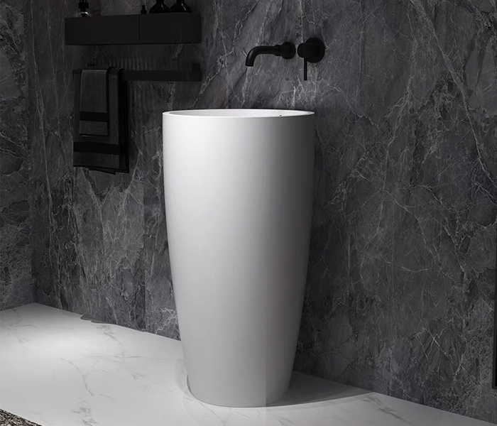 Solid Surface Pedestal Sink in Bright White CHR-PS-A8002