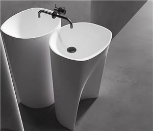 Lavabo de baño con pedestal de superficie sólida, blanco brillante CHR-PS-A8003