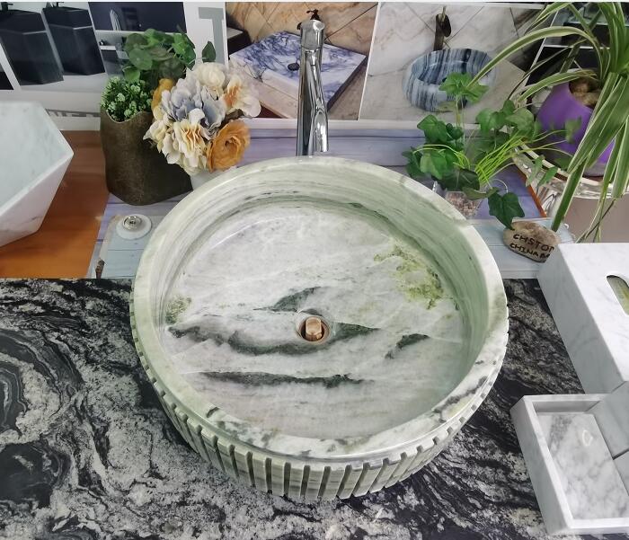 Sangarila Green Marble Circle Sink with slot cutting