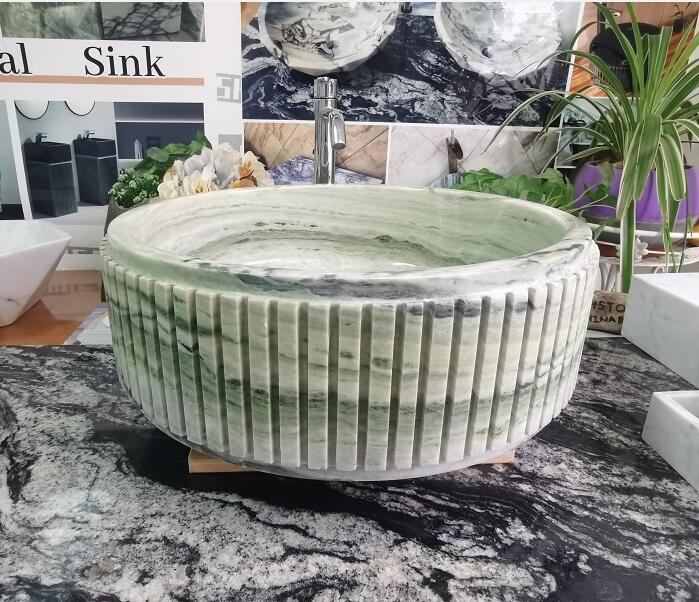 Sangarila Green Marble Circle Sink with slot cutting
