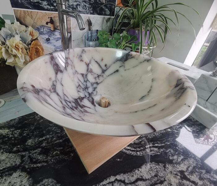 Lavandino rotondo in pietra in marmo Calacatta viola