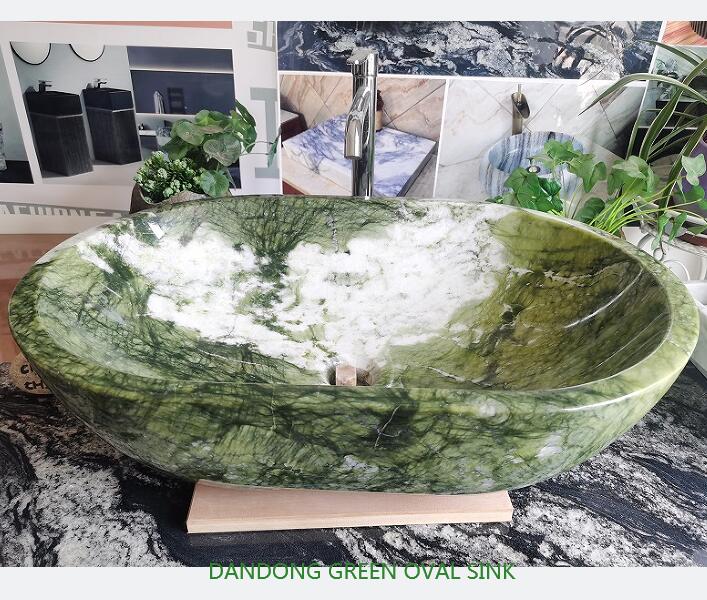 Dandong Green Stone Oval sink for bathroom top marble washbasin