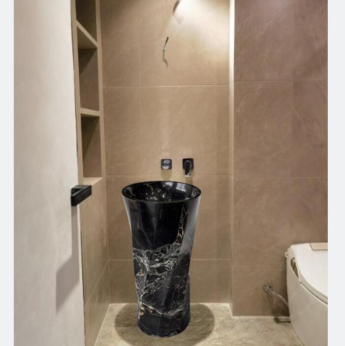 Black Golden Flower Marble Free Standing Sink and Pedestal Sink