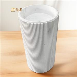 Superficie de ranuras del lavabo independiente Fregadero de pedestal de mármol blanco natural