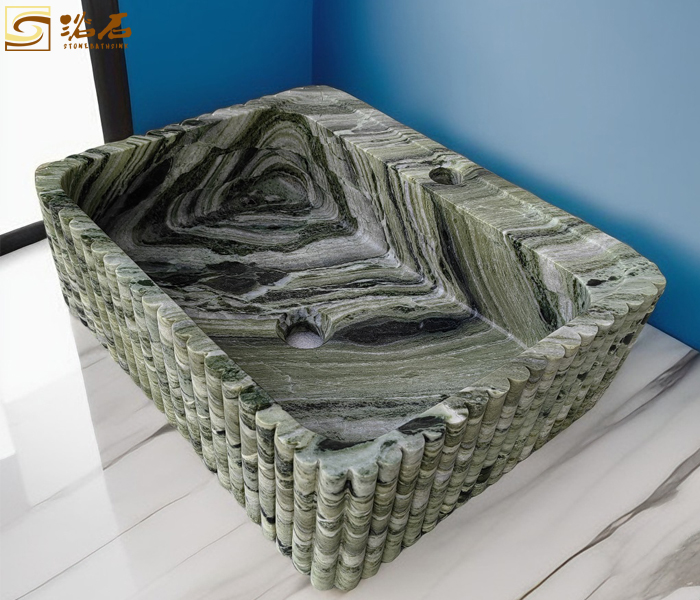 Sangarila Green Marble Rectangular Vessel Sink