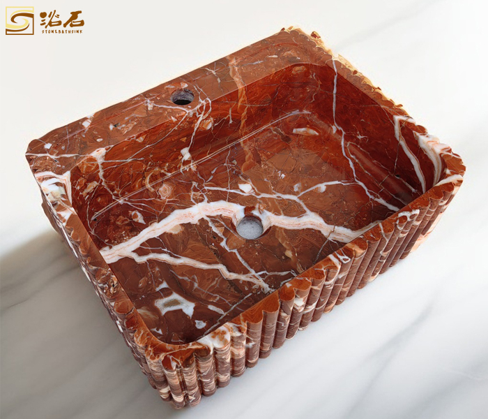 Coral Red Marble Stone Washbasin