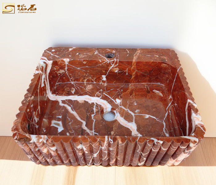 Coral Red Marble Stone Washbasin