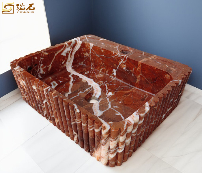 Coral Red Marble Stone Washbasin