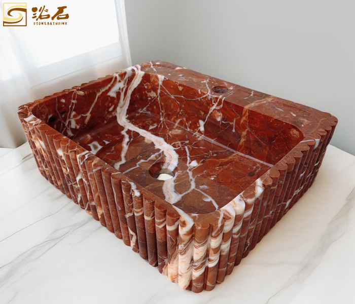 Coral Red Marble Stone Washbasin