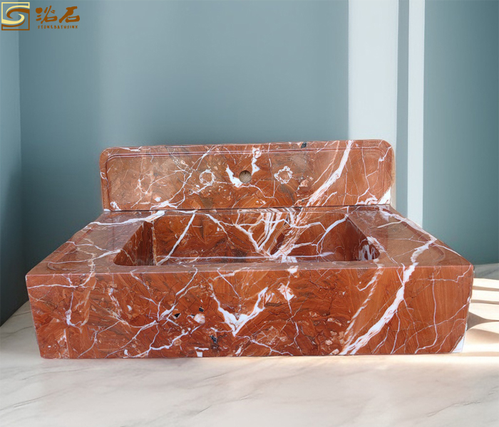 Coral Red Marble Bathroom Sink