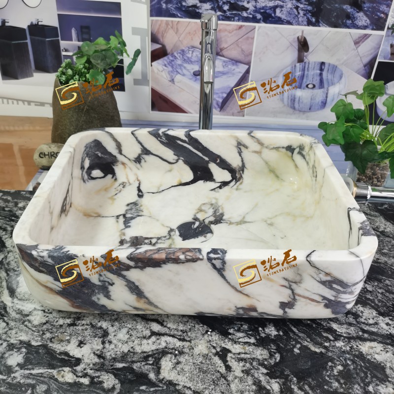 Calacatta Viola Purple Marble Stone Prostokątna umywalka