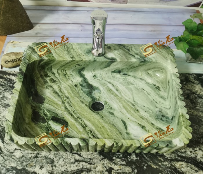 Sangarila Green Marble Rectangular Vessel Sink