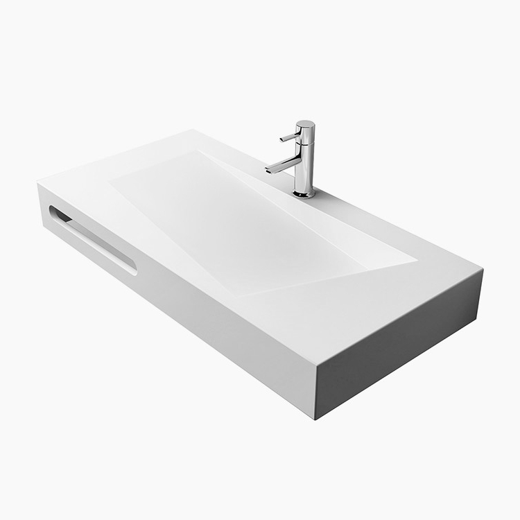 Lavabo de baño integrado de piedra artificial de lujo ligero personalizado