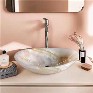 Vasque de salle de bain ovale en onyx rose