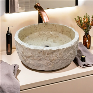 Évier rond en marbre calcaire beige de Chine avec fente