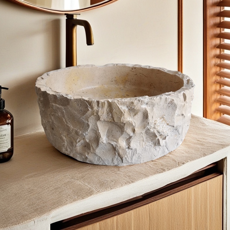 Naturstein Kalkstein Beige Gelb Waschbecken Moderne Küche Badezimmer Waschbecken