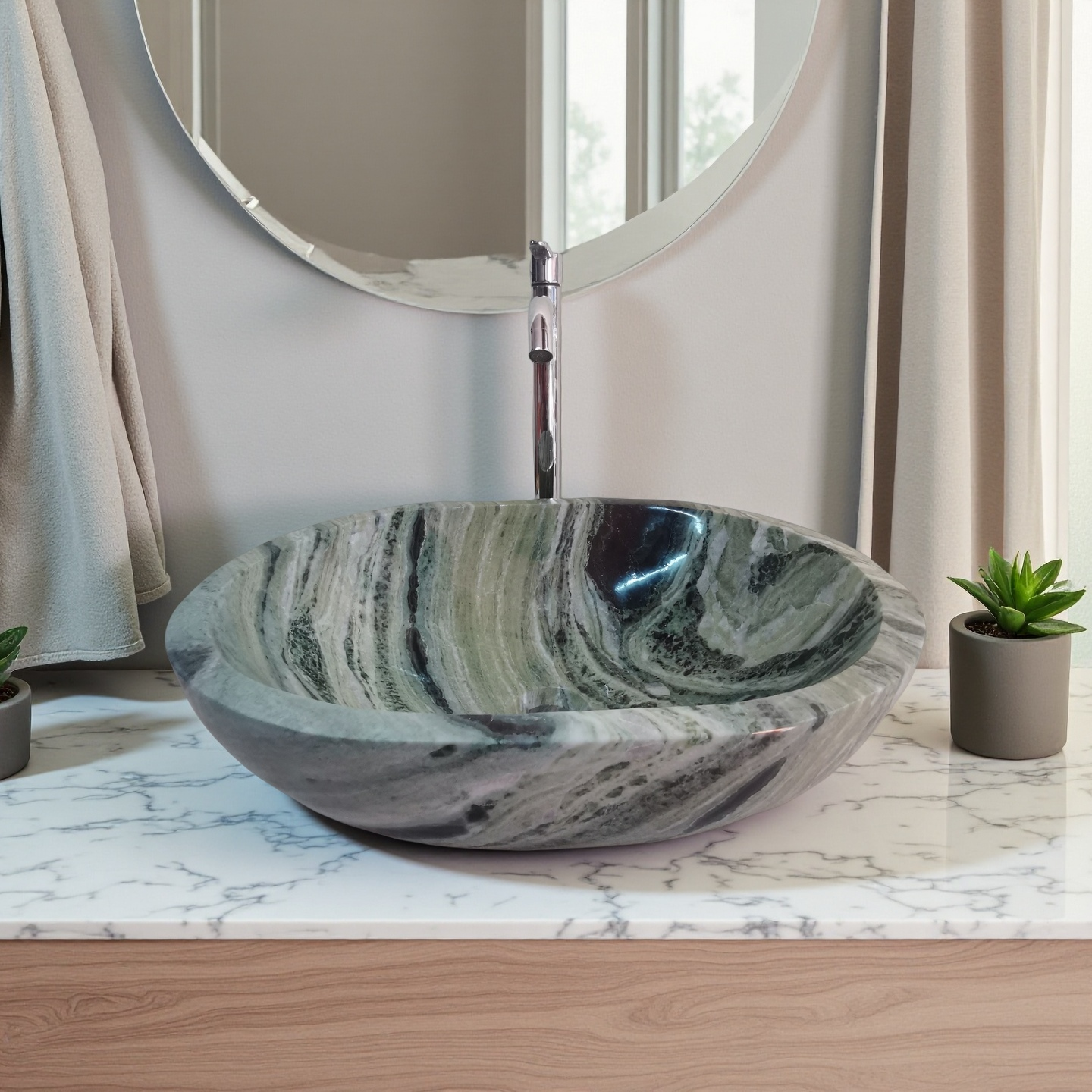 fluted marble sink