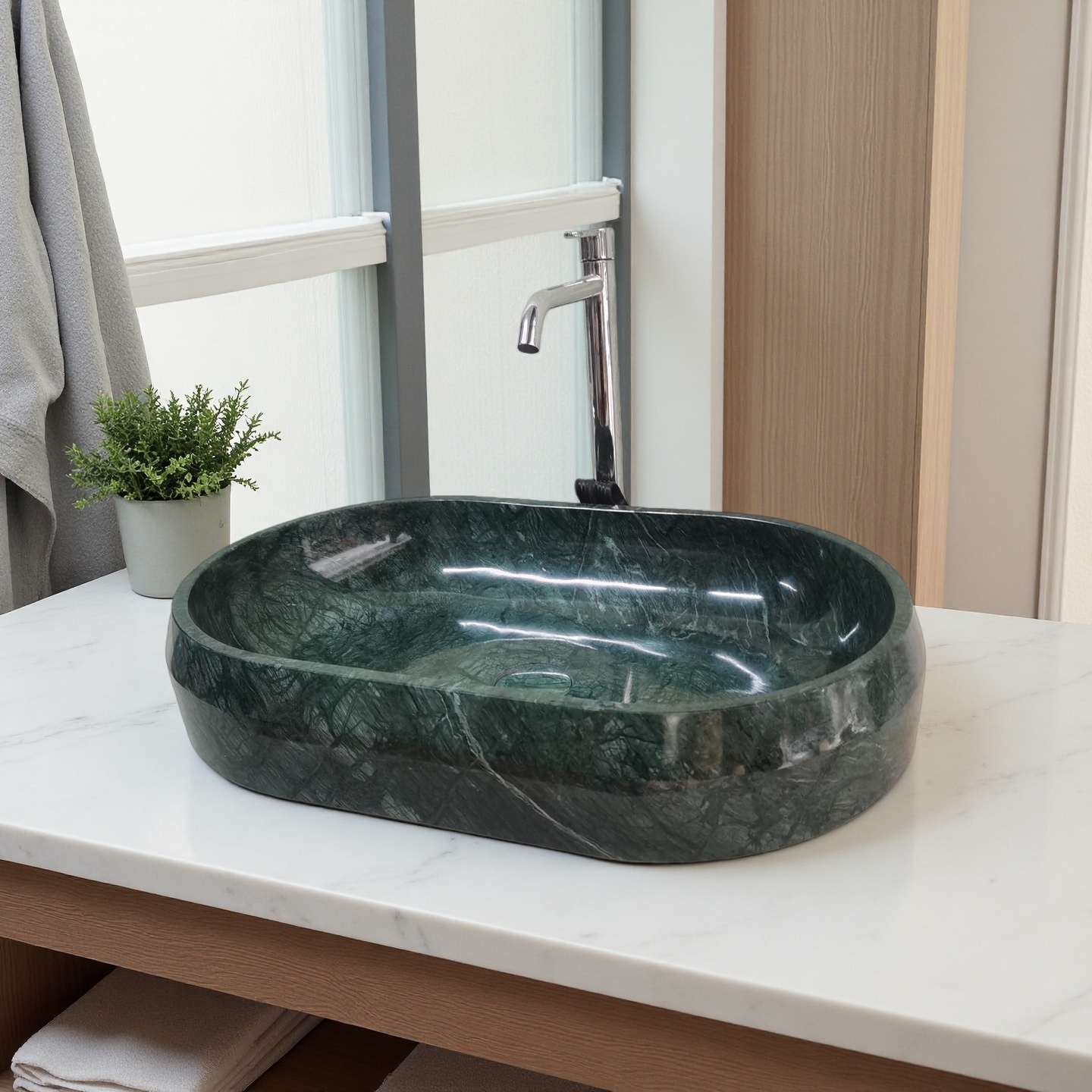 Cererea tot mai mare pentru rafinatul lavoar oval din marmură verde chinezească