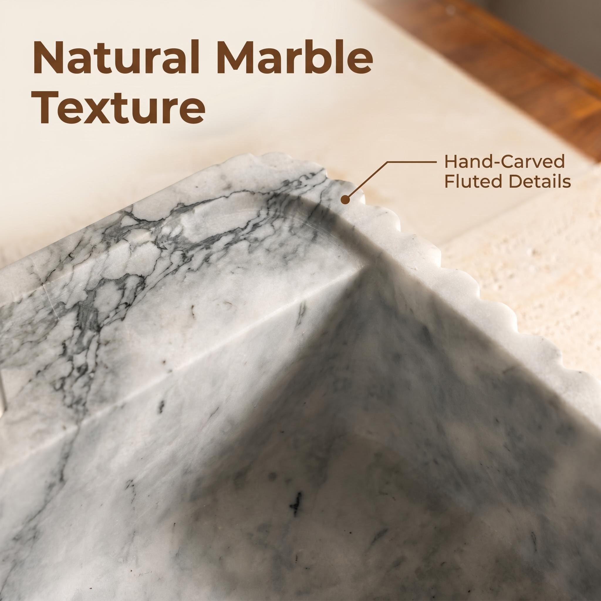 Carrara White Marble Rectangular Sink With Fluted Design