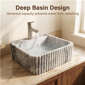 Carrara White Marble Rectangular Sink With Fluted Design