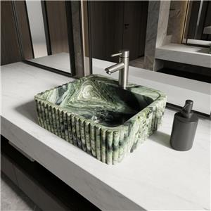 Sangarila Green Alpi Verde marmeren wastafel met gegroefd design