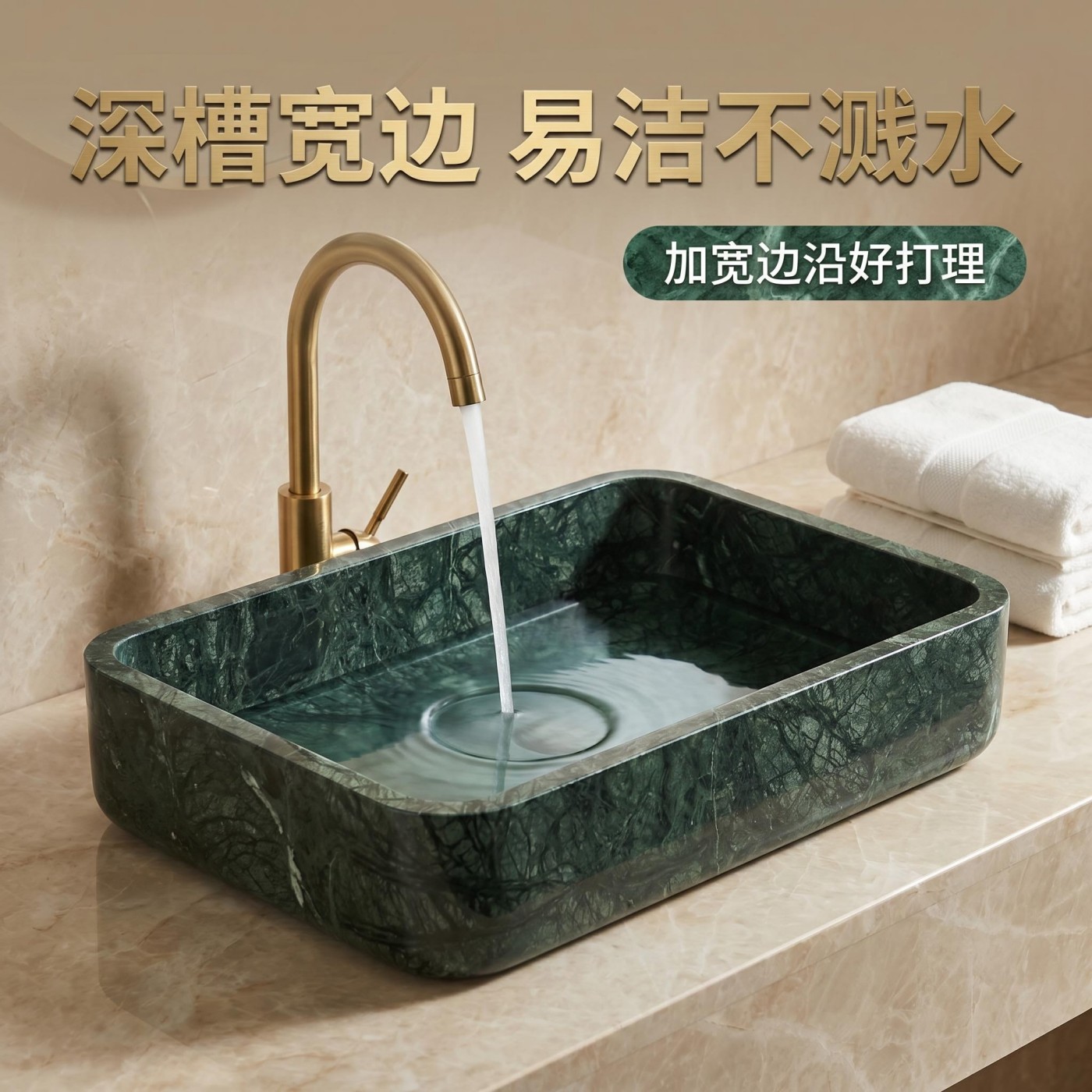 Verde Guatemala Marble Rectangular Washbasin